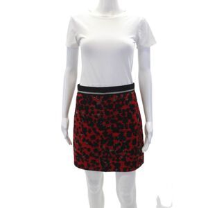 Missoni Womens Wool Printed Side Zip Unlined Mini Skirt Red Multi Size 40